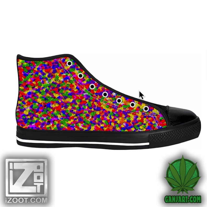 Product concept image of a high-top sneaker printed with iZoot digital artwork.