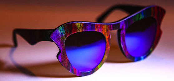 Product concept image of eyeglass frames in the Quidory pattern treatment.